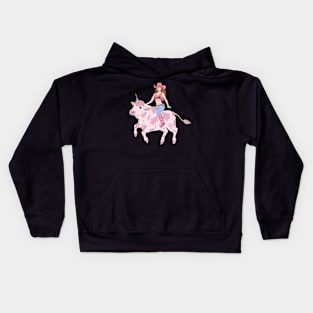 Cowgirl Riding Cow Unicorn Kids Hoodie